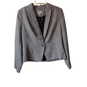 Worthington Petite Houndstooth Blazer Black White Single Button Jacket 14P